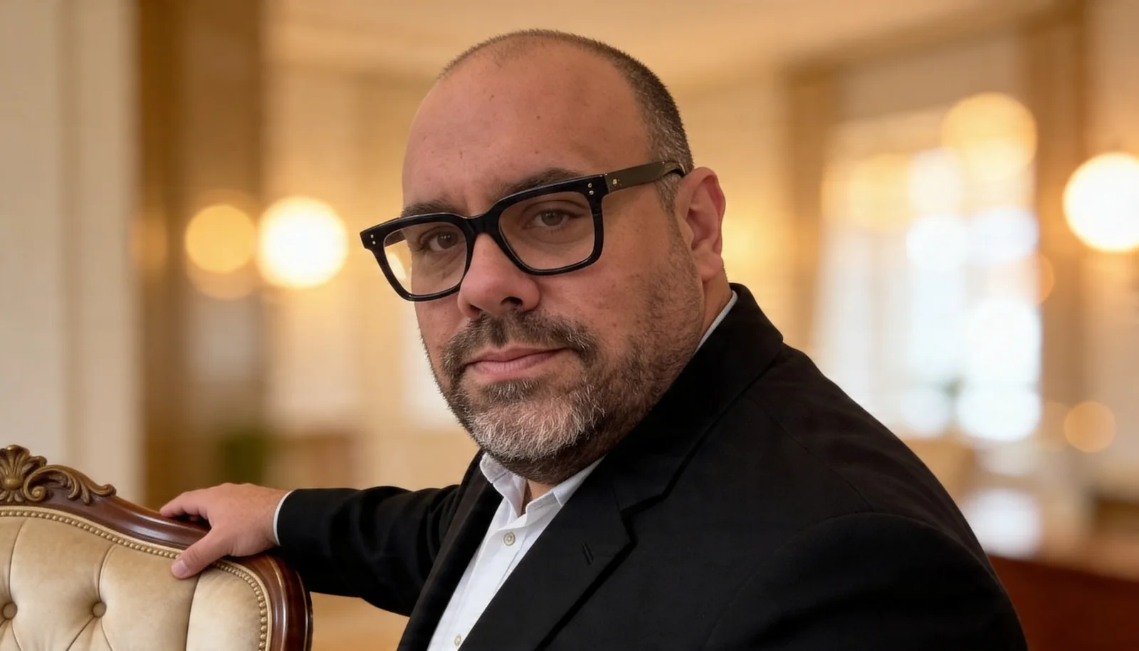 Retrato cercano de Juan José Sotus en un interior clásico.